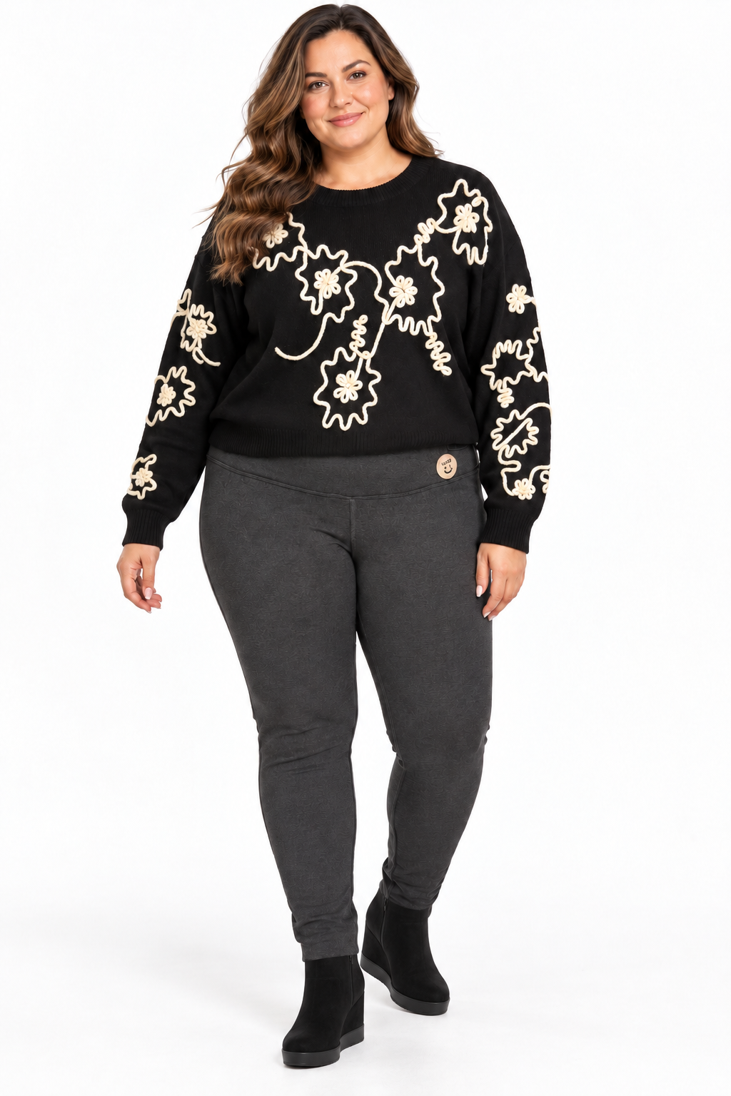 Fekete női thermo leggings széles derékrésszel