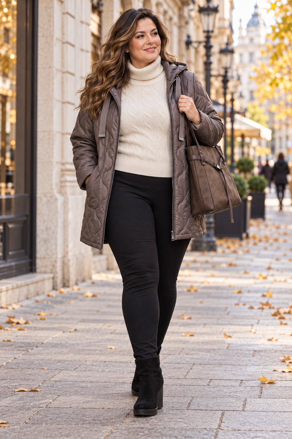 Fekete női thermo leggings széles derékrésszel