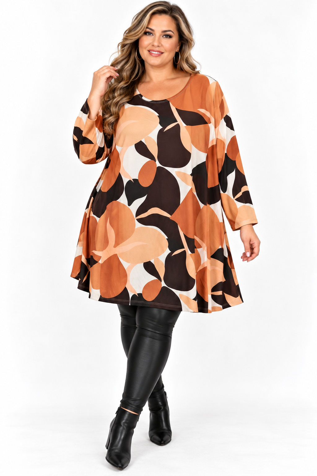 Plus size női mintás A-vonalú tunika XL–5XL méretre – Rainbow Trend Shop