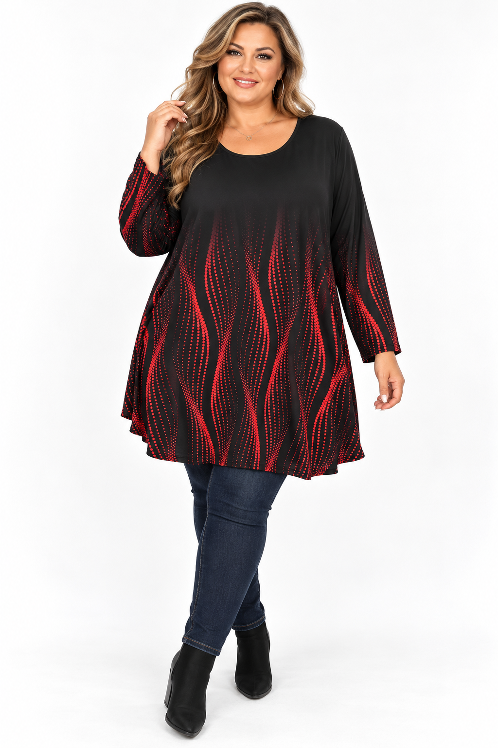 Plus size női mintás A-vonalú tunika XL–5XL méretre – Rainbow Trend Shop