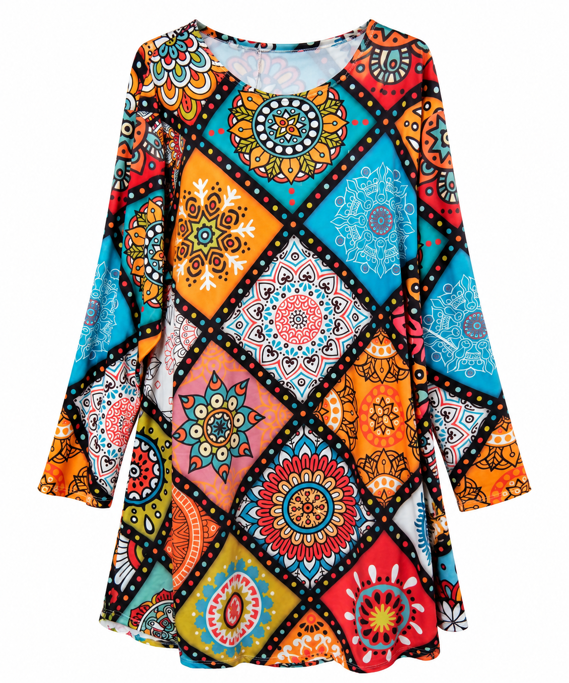 Plus size női mintás A-vonalú tunika XL–5XL méretre – Rainbow Trend Shop