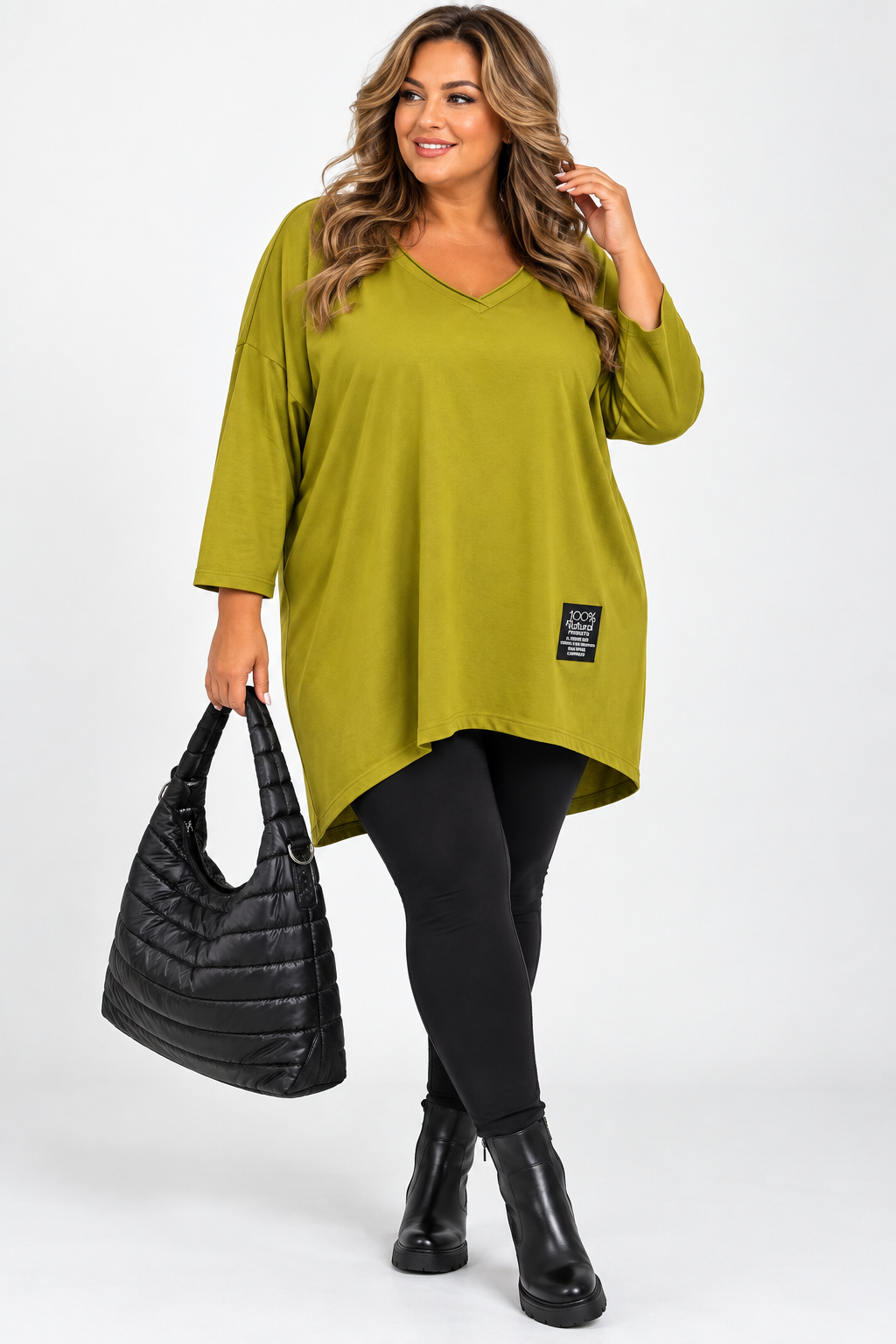 PLUS SIZE női pamut tunika ejtett ujjal L–4XL méretben