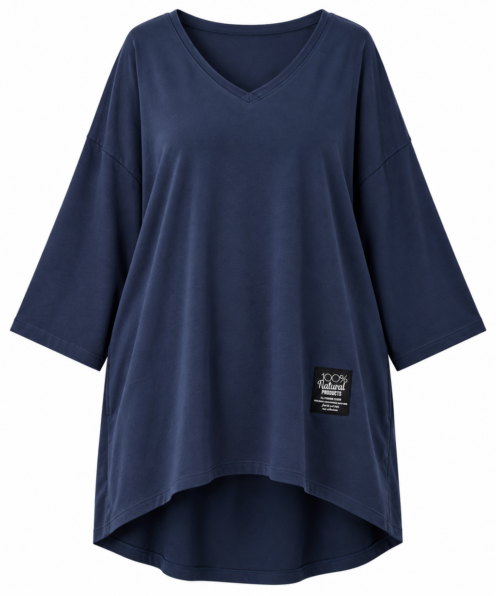 PLUS SIZE női pamut tunika ejtett ujjal L–4XL méretben