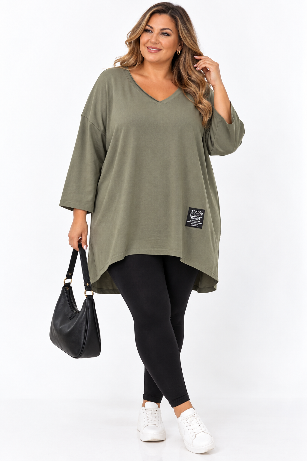 PLUS SIZE női pamut tunika ejtett ujjal L–4XL méretben