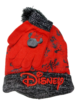 Open image in slideshow, Disney lányka kötött sapka &amp; kesztyű szett ( piros/fekete, rózsaszín/pink)
