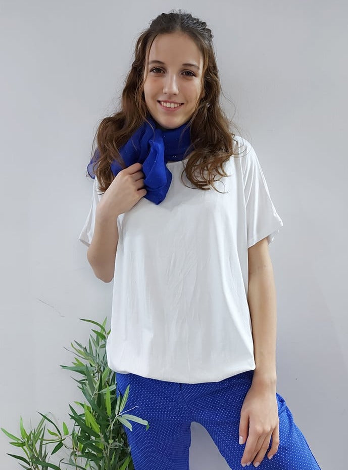 Csónaknyakú, gumis aljú női felső- Plus size