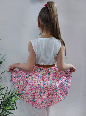 Virágmintás lányka nyári ruha, ajándék övvel