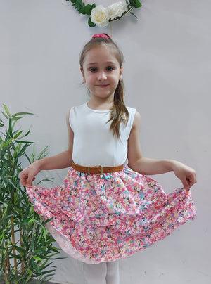 Open image in slideshow, Virágmintás lányka nyári ruha, ajándék övvel
