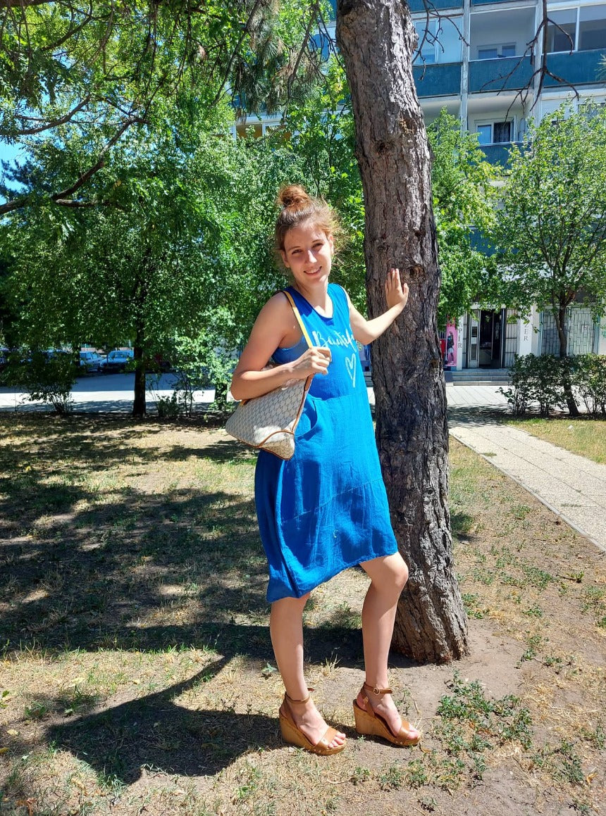 Buborék fazonú női len ruha/tunika