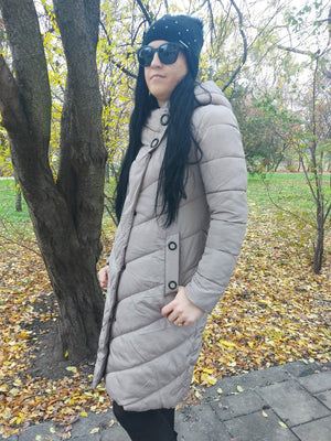 KITTI Női steppelt hosszú kabát-Bézs