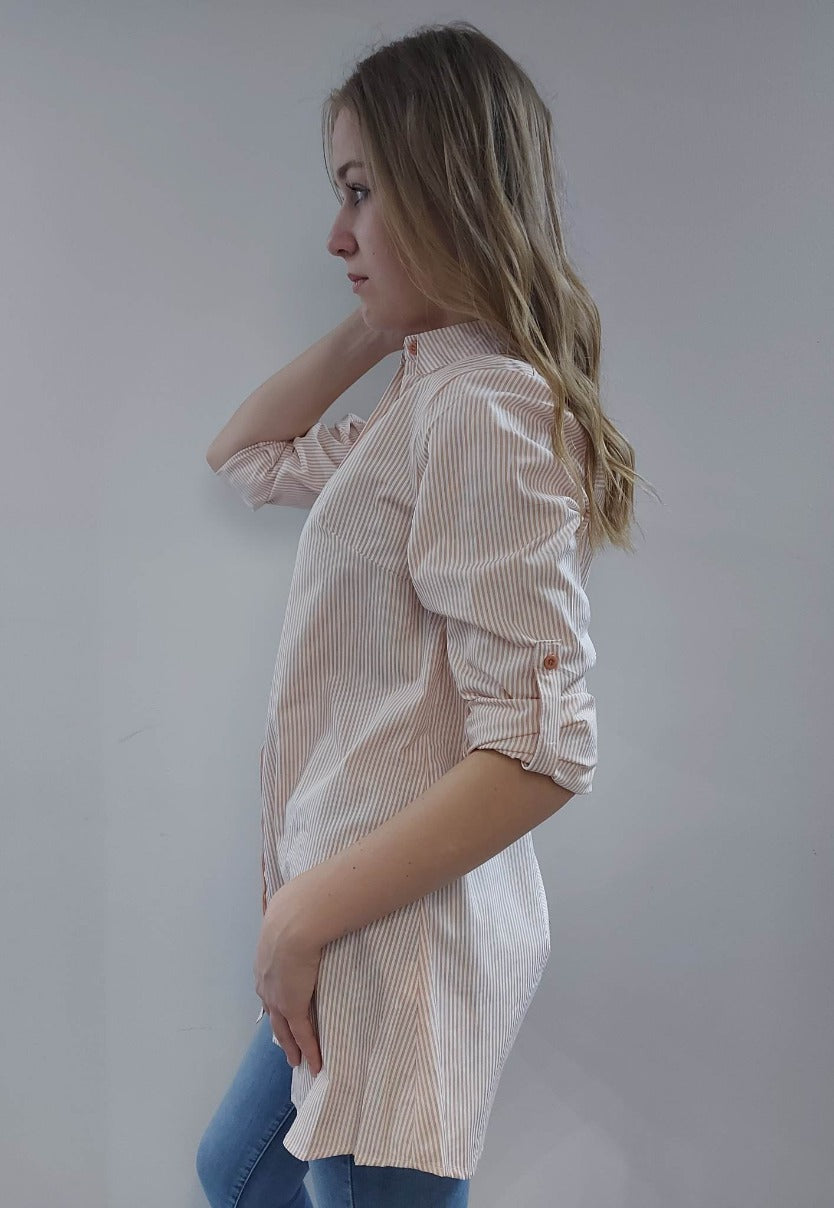Hosszított csíkos női ing-Plus size