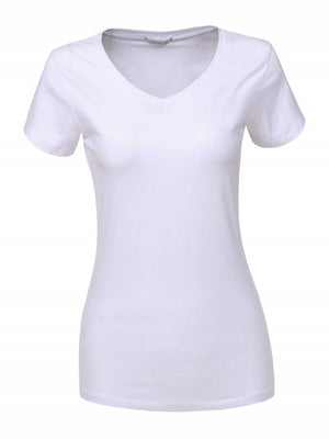 A kép megnyitása diavetítésben, Női V- nyakú pamut fehér póló - Rainbow Trend Shop
