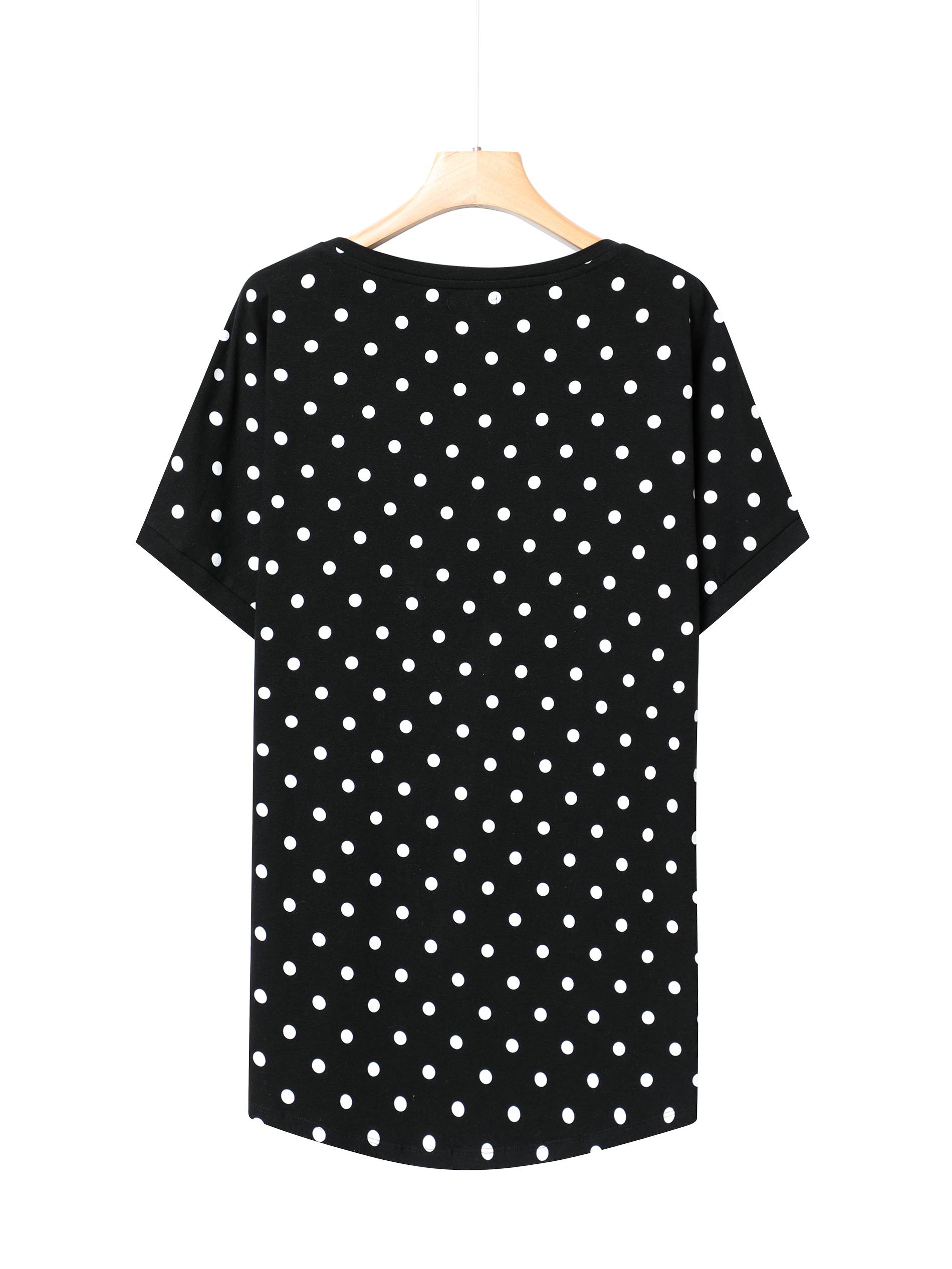 Pöttyös nyomott mintás női póló-Plus size