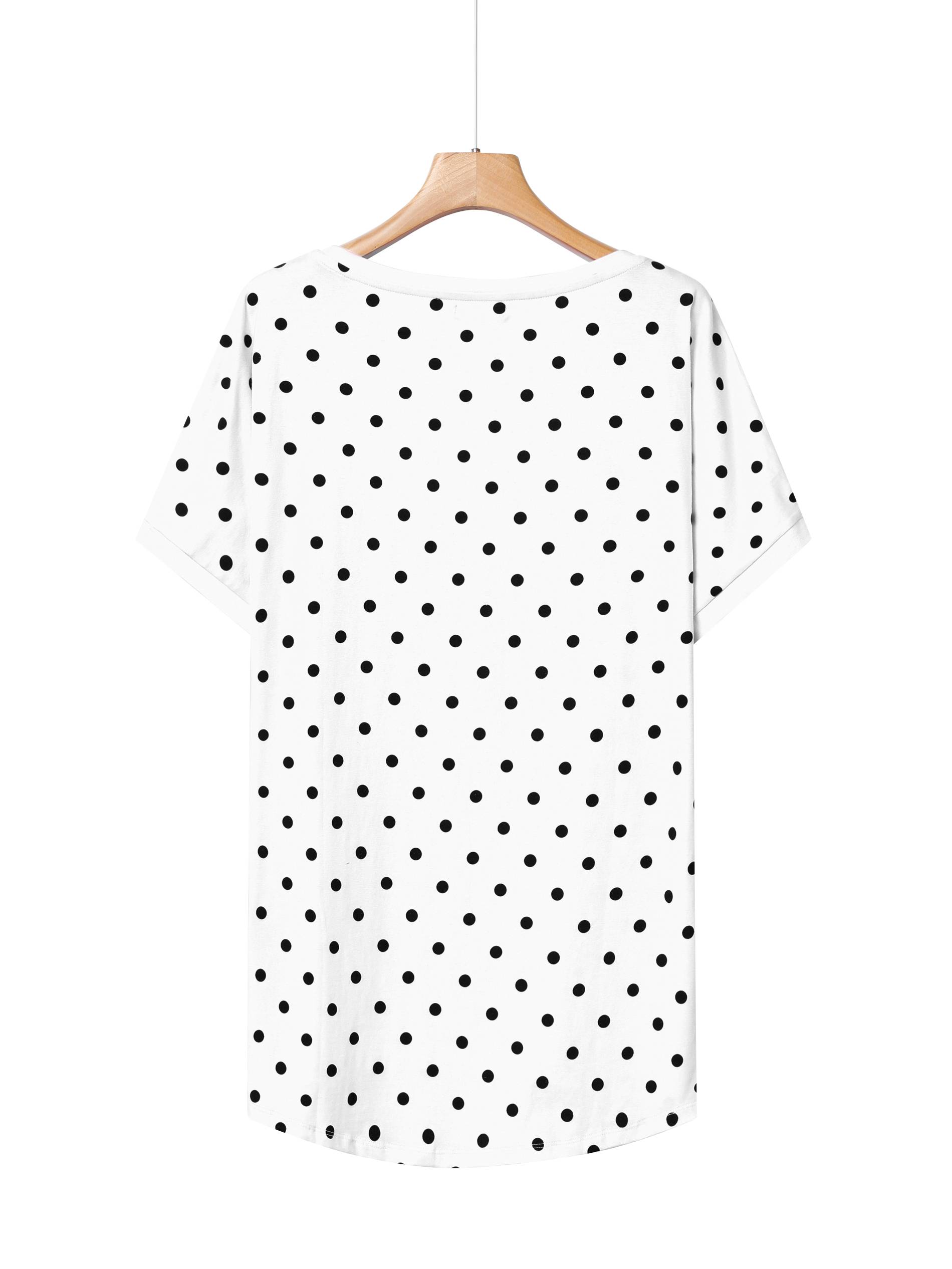Pöttyös nyomott mintás női póló-Plus size