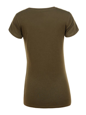 Női pamut póló V-nyakú, khaki (S-5XL)